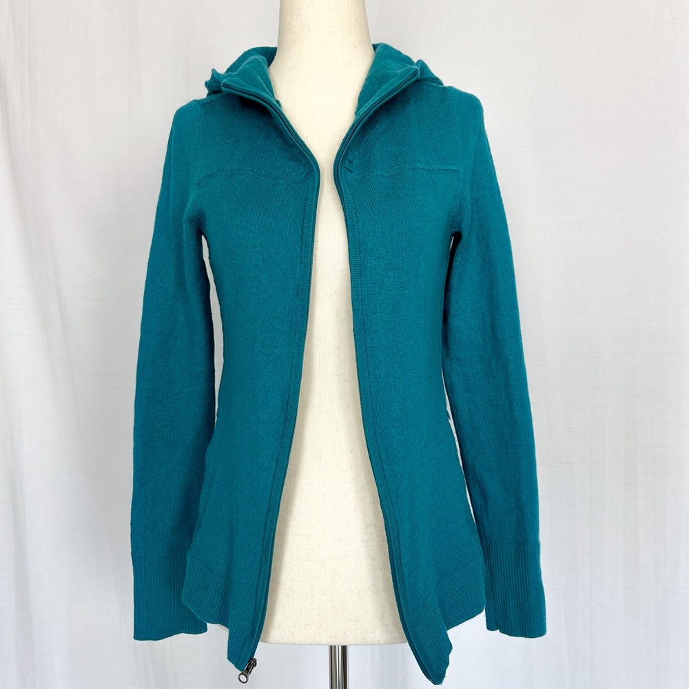 REI Merino Wool Blend Sweater Hoodie Turquoise Blue